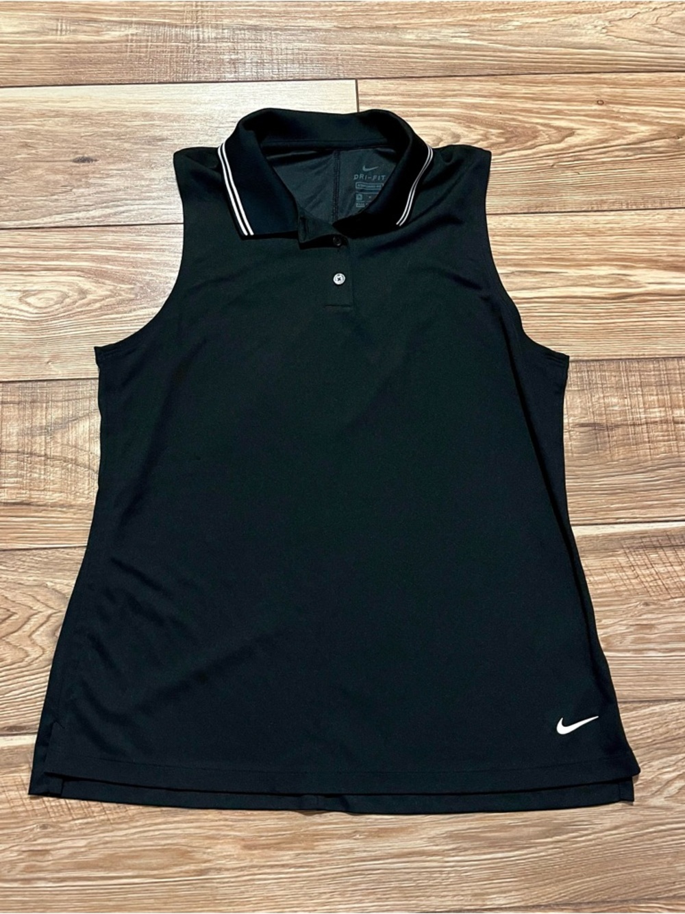 Nike Women’s Black Sleeveless Polo Tank with White Trim